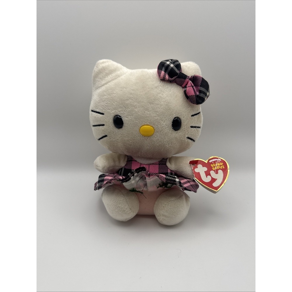 TY Beanie Buddies Hello Kitty Pink & Black Tartan Plaid  Dress Plush